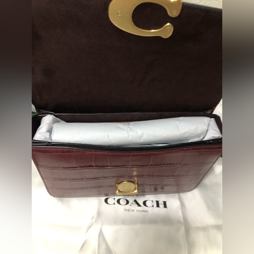 COACH Embossed Croc Studio Shoulder Bag ~ Wine ~ NWT - Picture 8 of 12